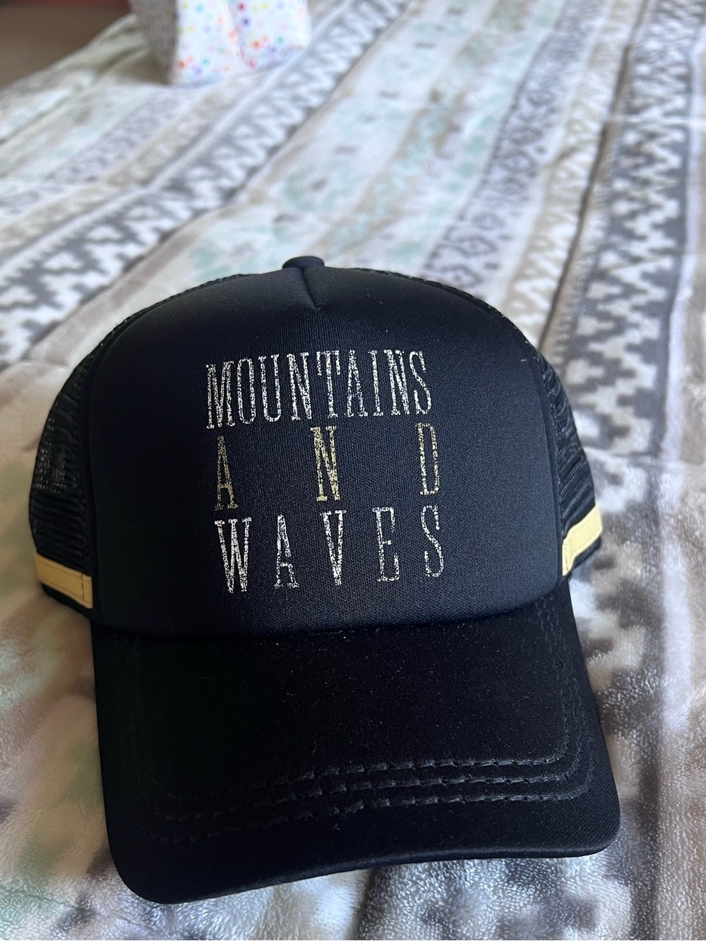 Roxy Black Trucker Hat - Mountains and Waves Print